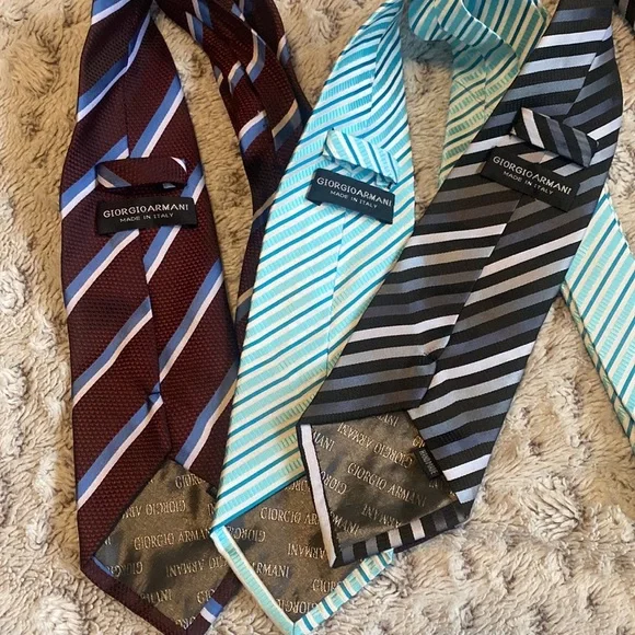 Giorgio Armani Set of 3 Striped 100% Silk Ties Handmade in Italy Like New - Picture 3 of 12